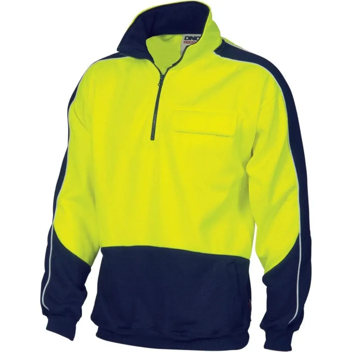 Dnc Workwear Hi-vis 2 Tone 1/2 Zip Hi-neck Panel Fleecy Windcheater - 3823